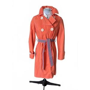 Boden Women's Orange Double-Breasted Trench Coat with Belt